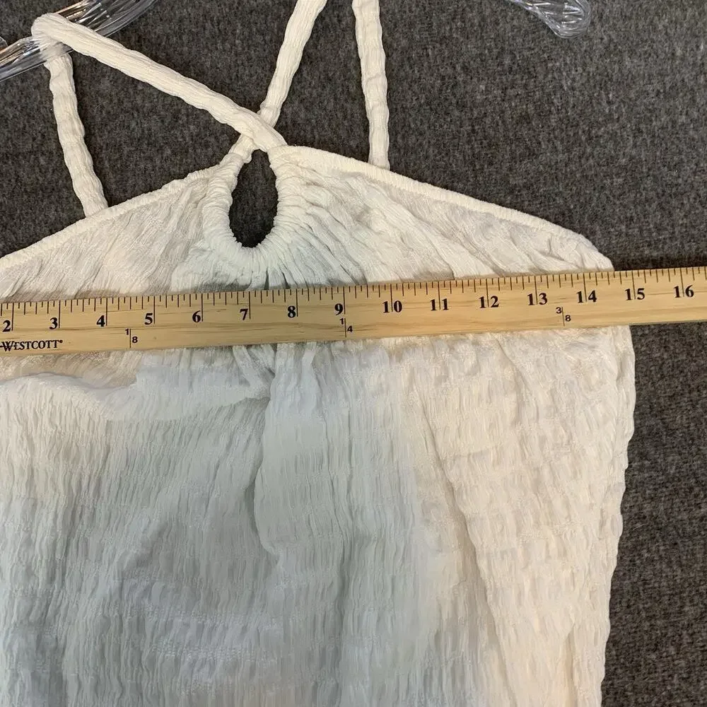 Zara Dress Women Large White Keyhole Puckered Texture Midi Stretch Spring Summer - Picture 7 of 8